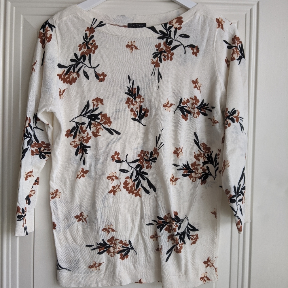 Ann Taylor Factory 3/4 Sleeve Cream/Floral Top, M